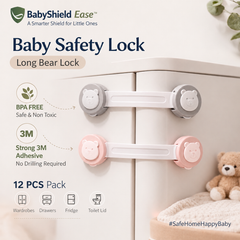 BabyShield Ease™ Baby Cabinet Safety Locks – Childproof Drawer & Cupboard Lock (12 PCS Pack)