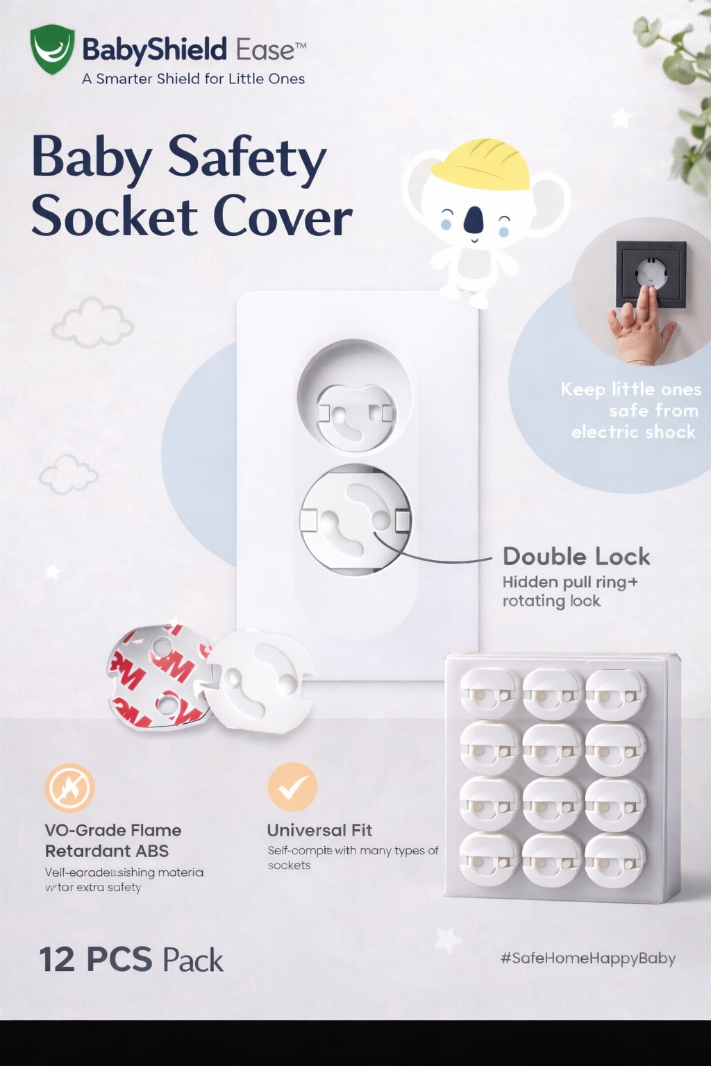 BabyShield Ease™ Baby Safety Socket Covers – Childproof Electrical Outlet Protectors (12 PCS Pack)