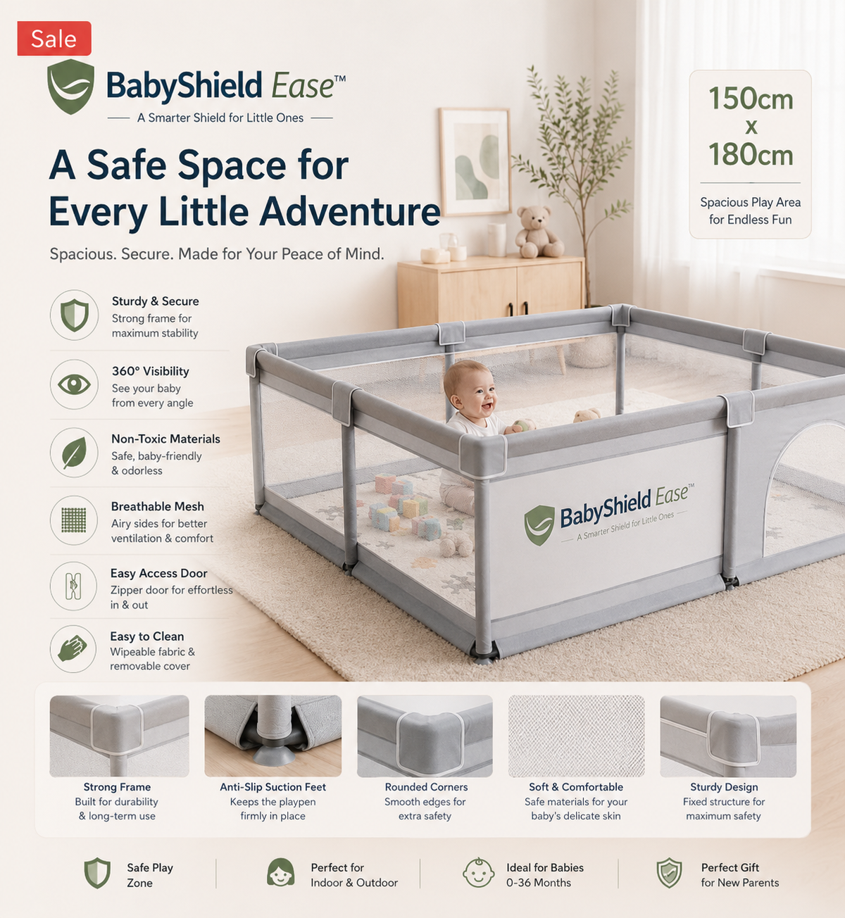 BabyShield Ease™ Premium Baby Playpen – Safe & Spacious Indoor Play Area for Babies