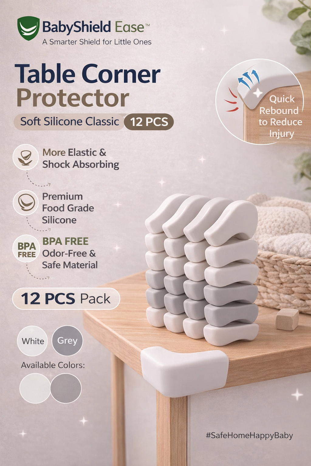 BabyShield Ease™ Soft Silicone Table Corner Protectors – 12 PCS Baby Safety Guards